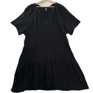 Gap Gauze Tiered Dress Womens XXL Black Pockets Crinkled Neutral * Slight Fade